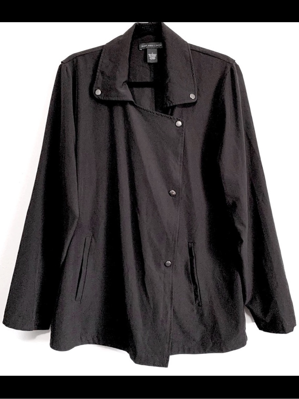 Joan Vass Black Asymmetrical Snap Front Jacket
